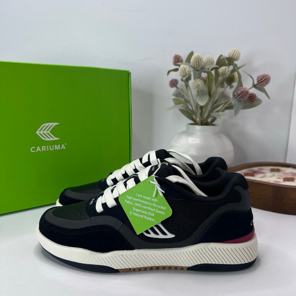 Cariuma Black Sneakers with White Laces and Pink Accent